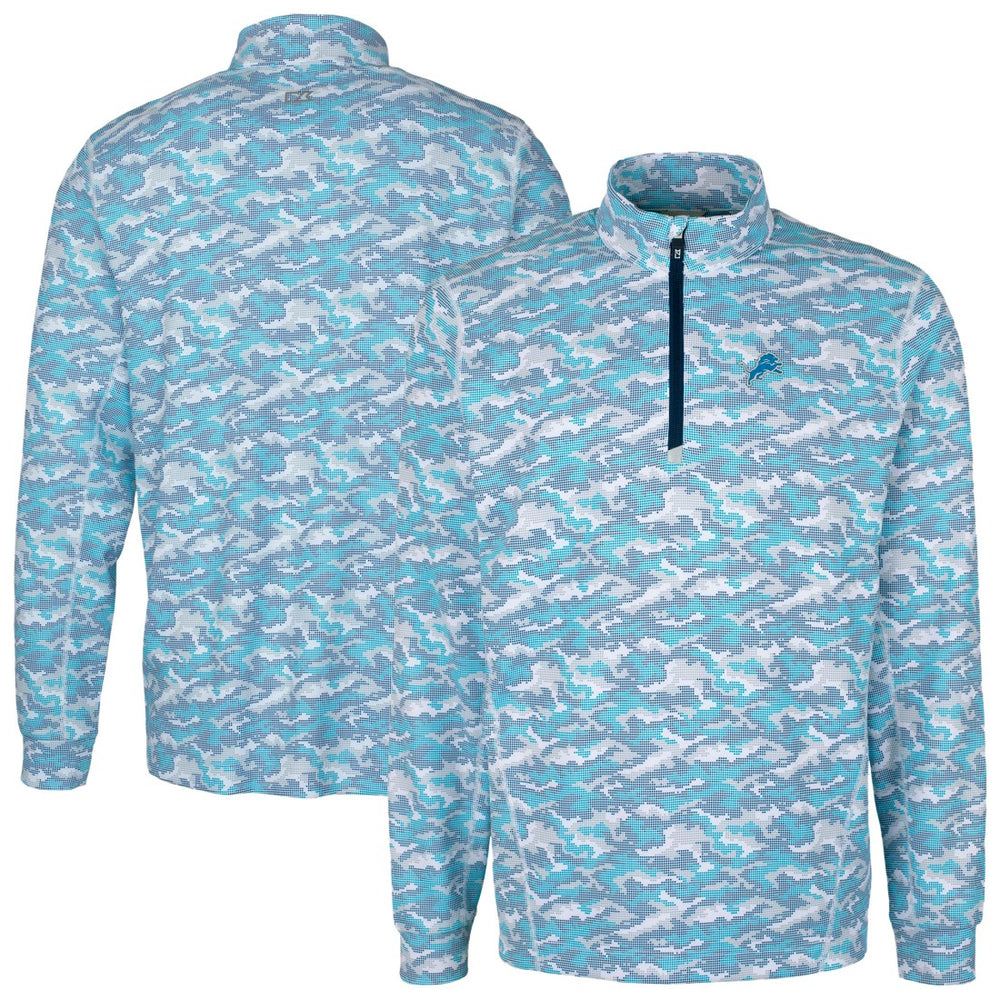 Cutter & Buck Traverse Camo Print Stretch Quarter-Zip Pullover Top - Detroit Lions Pullover
