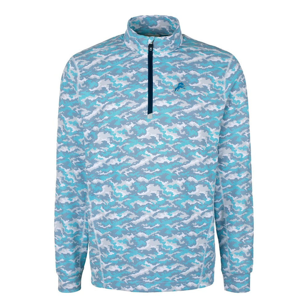 Cutter & Buck Traverse Camo Print Stretch Quarter-Zip Pullover Top - Detroit Lions Pullover