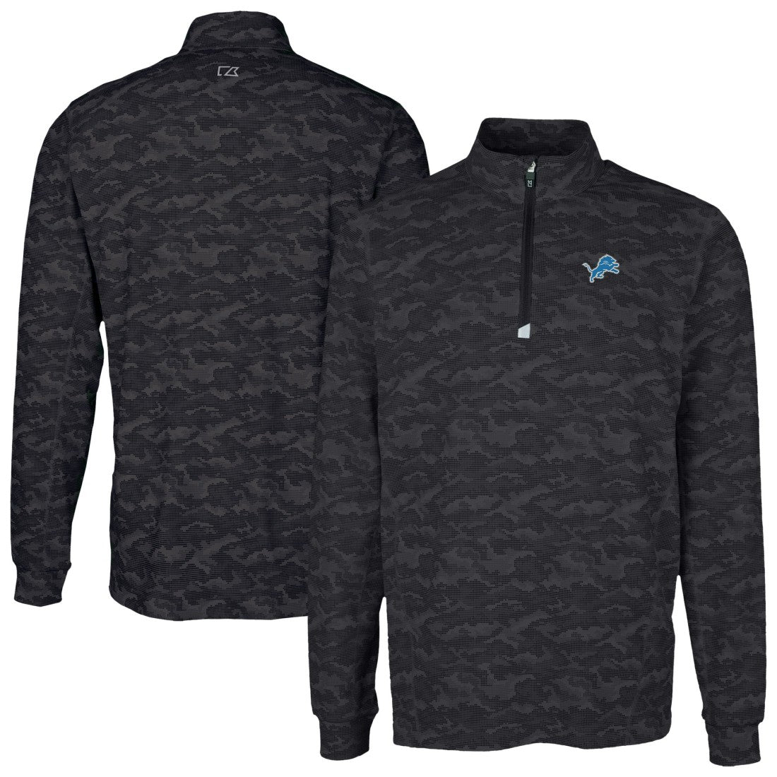 Cutter & Buck Traverse Camo Print Stretch Quarter-Zip Top - Detroit Lions Tops