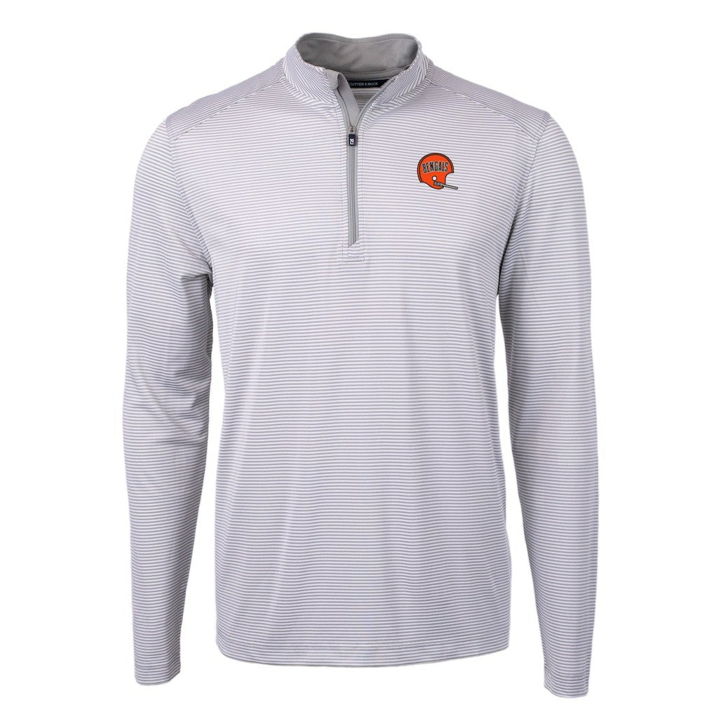 Cutter & Buck Big & Tall Virtue Eco Pique Micro Stripe Tri-Blend Quarter-Zip Jacket - Cincinnati Bengals Jackets