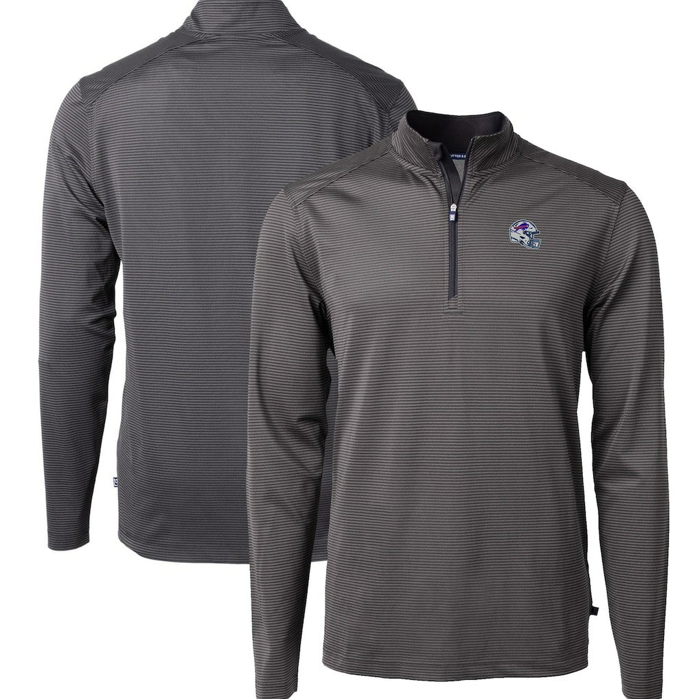 Cutter & Buck Big & Tall Virtue Eco Pique Micro Stripe Tri-Blend Quarter-Zip Jacket - Buffalo Bills Jackets
