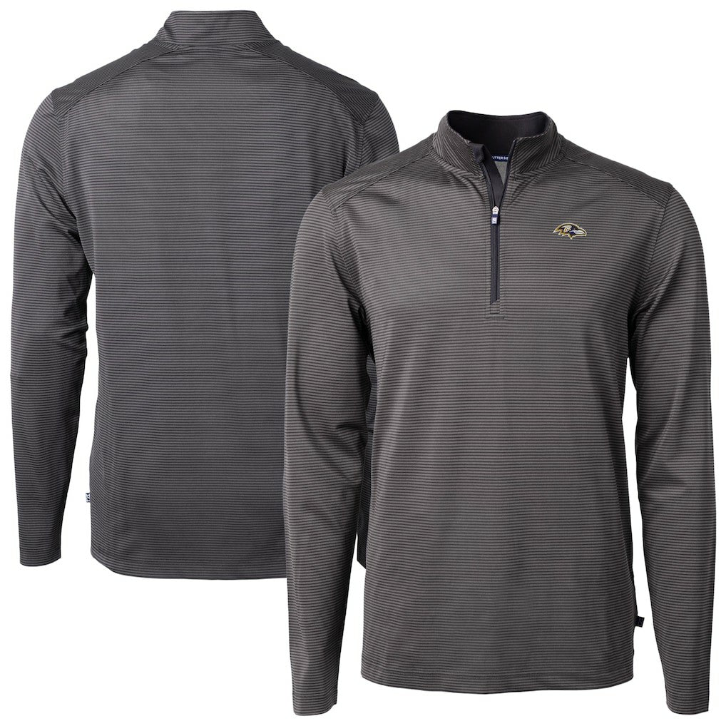 Cutter & Buck Big & Tall Virtue Eco Pique Micro Stripe Tri-Blend Quarter-Zip Jacket - Baltimore Ravens Jackets