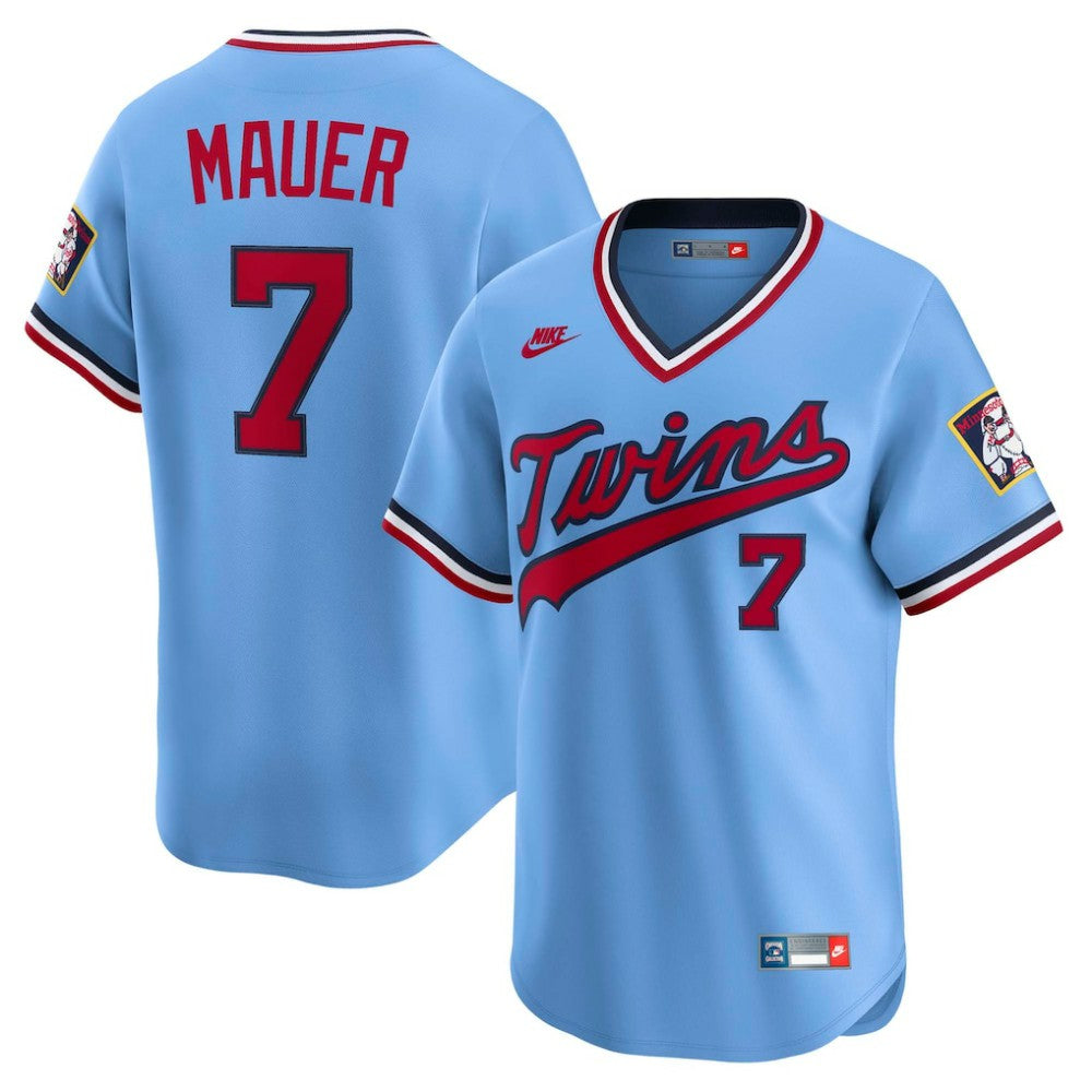 Light Blue Joe Mauer Minnesota Twins Nike Throwback Cooperstown Collection Limited Jersey