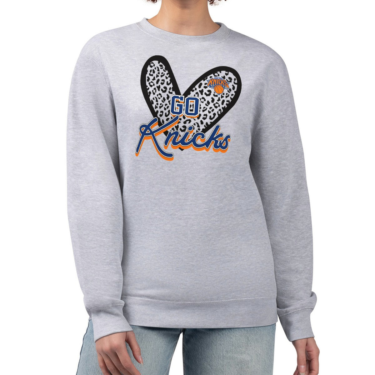 New York Knicks G-III 4Her by Carl Banks Women's Leopard Heart Fleece Pullover Sweatshirt