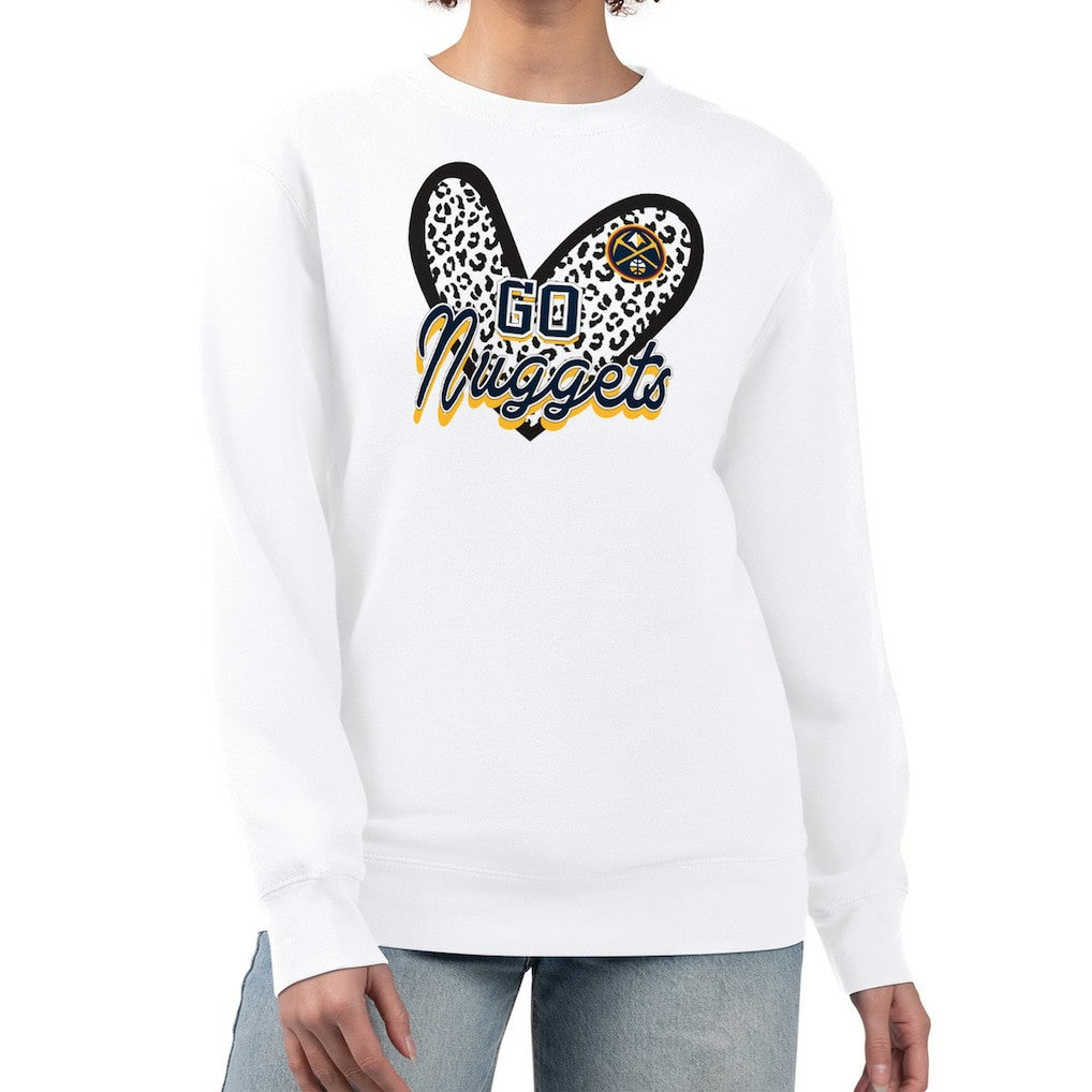Denver Nuggets G-III 4Her by Carl Banks Women's Leopard Heart Fleece Pullover Sweatshirt sale