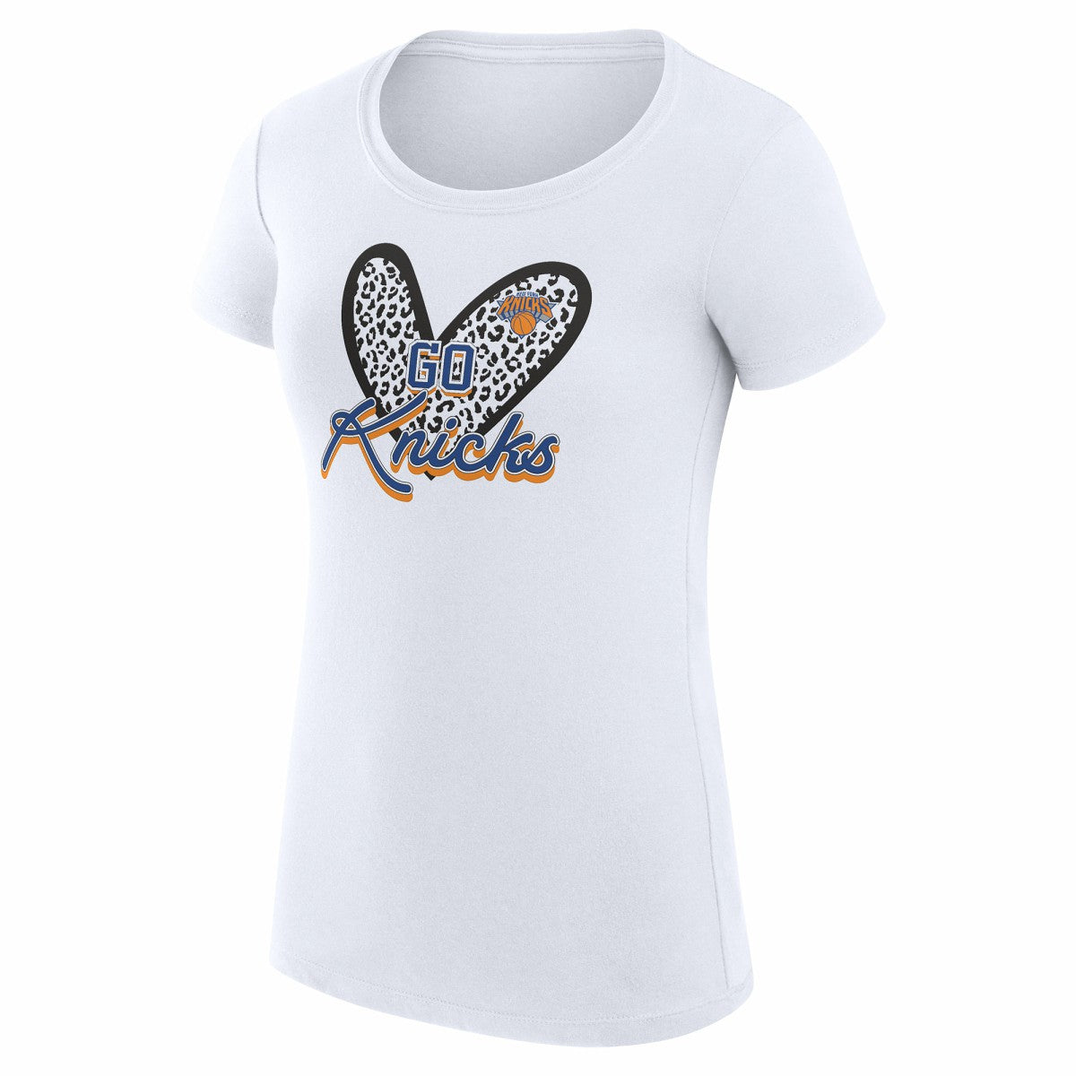New York Knicks G-III 4Her by Carl Banks Women's Super-Slim Fit Lightweight Leopard Heart T-Shirt