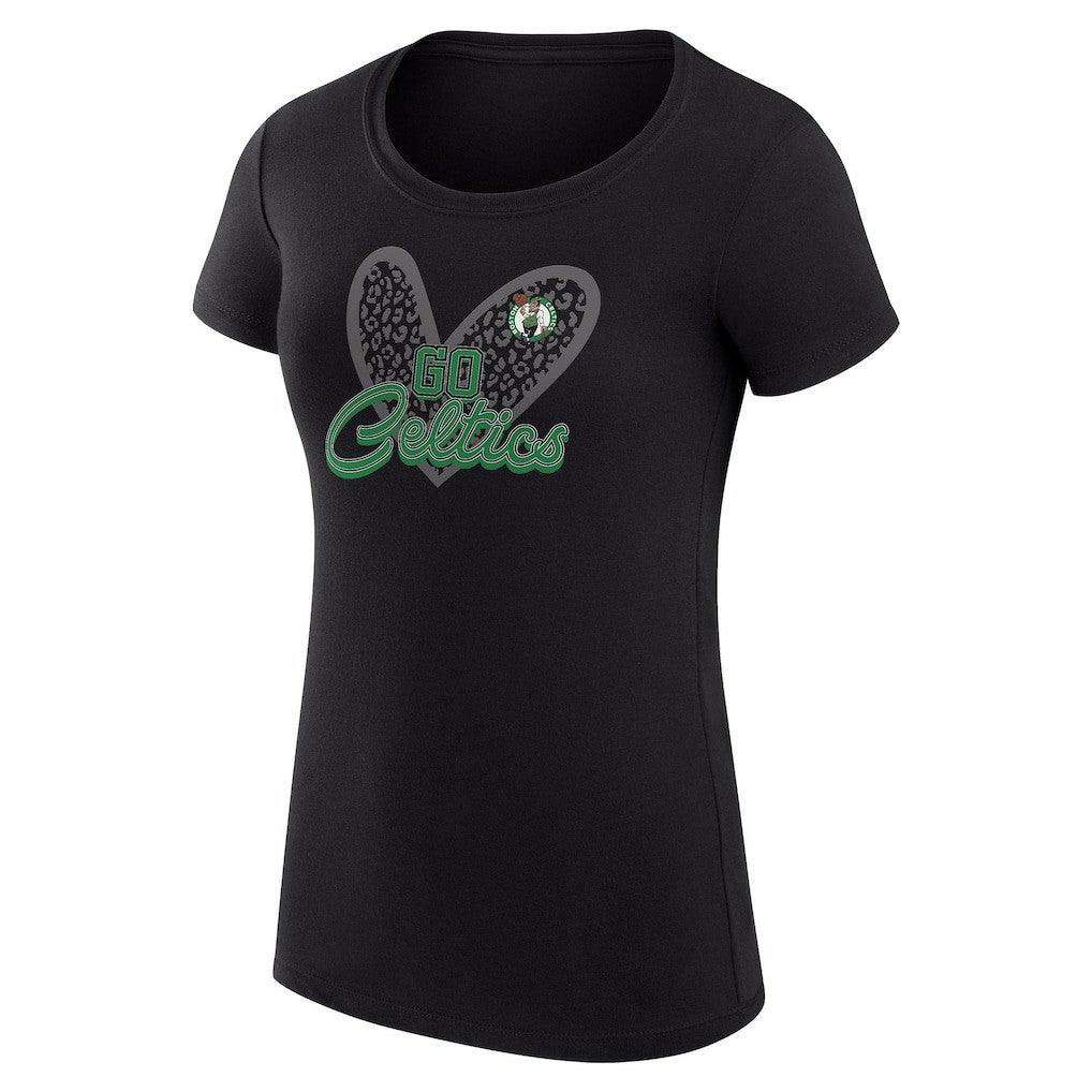 Boston Celtics G-III 4Her by Carl Banks Women's Super-Slim Fit Lightweight Leopard Heart T-Shirt