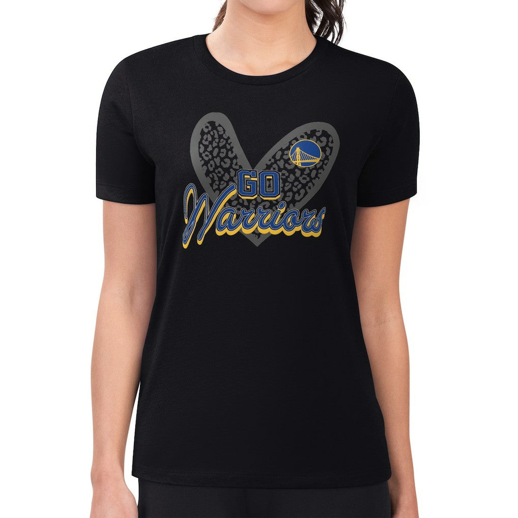 Golden State Warriors G-III 4Her by Carl Banks Women's Super-Slim Fit Lightweight Leopard Heart T-Shirt sale