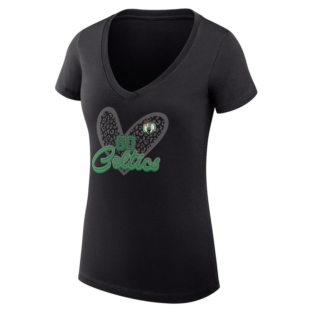 Boston Celtics G-III 4Her by Carl Banks Women's Super-Slim Fit Lightweight Leopard Heart V-Neck T-Shirt