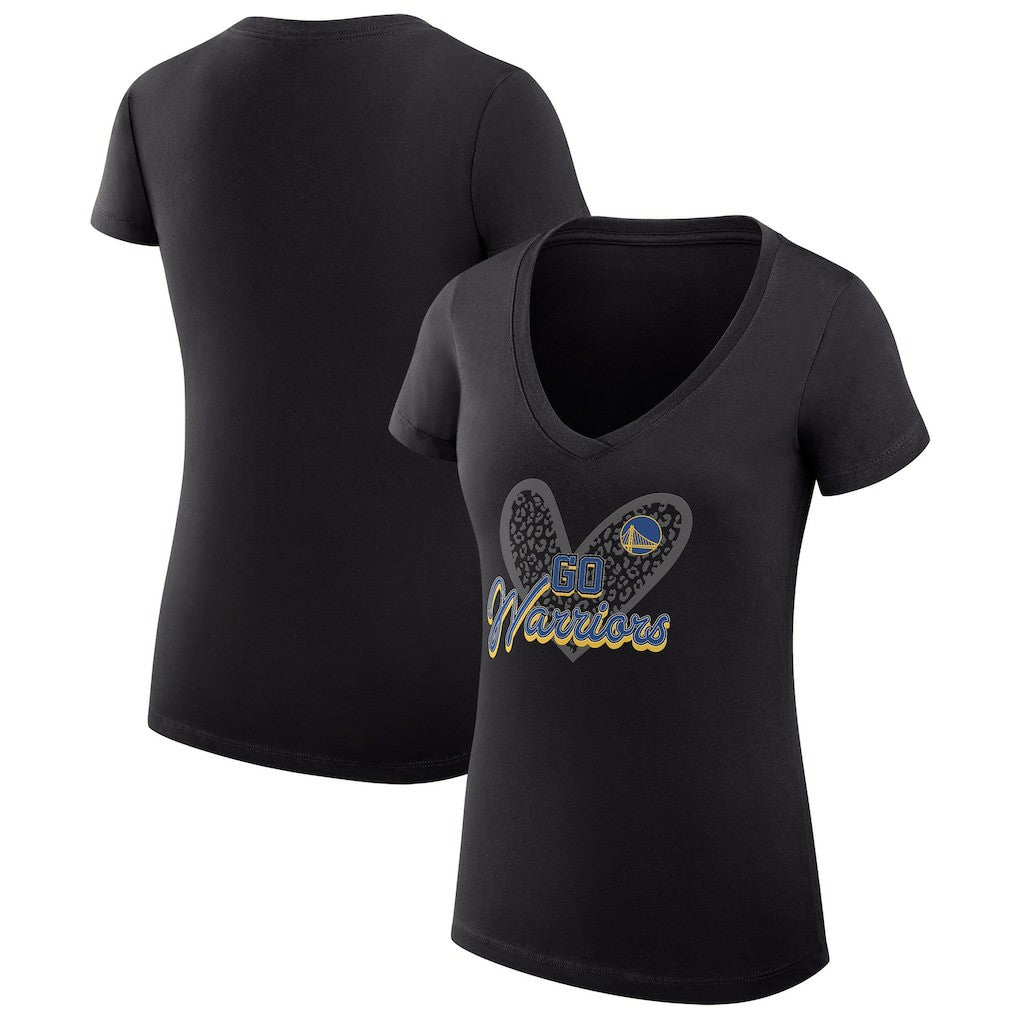 Golden State Warriors G-III 4Her by Carl Banks Women's Super-Slim Fit Lightweight Leopard Heart V-Neck T-Shirt sale