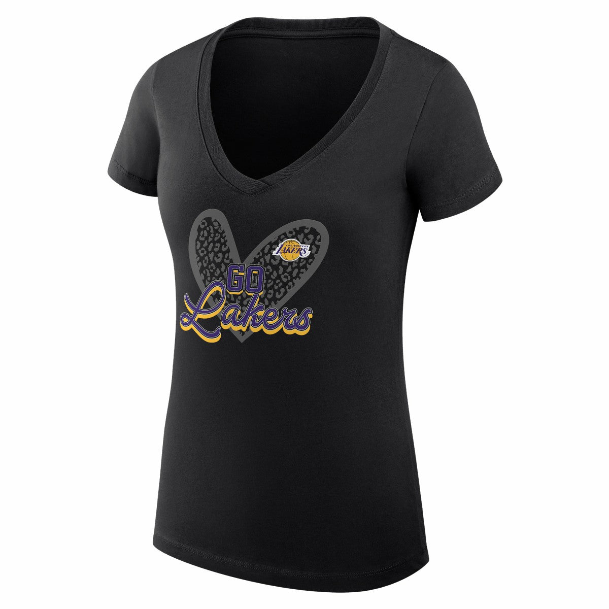 Los Angeles Lakers G-III 4Her by Carl Banks Women's Super-Slim Fit Lightweight Leopard Heart V-Neck T-Shirt
