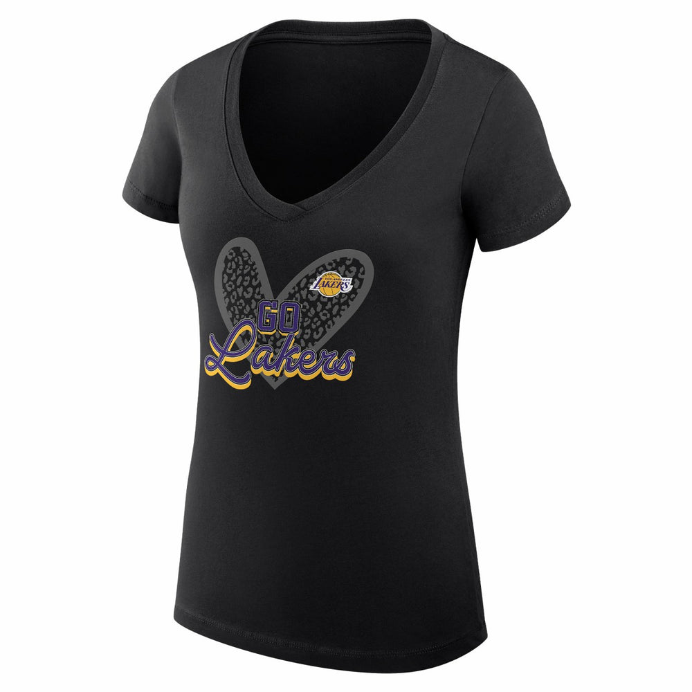 Los Angeles Lakers G-III 4Her by Carl Banks Women's Super-Slim Fit Lightweight Leopard Heart V-Neck T-Shirt