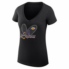 Los Angeles Lakers G-III 4Her by Carl Banks Women's Super-Slim Fit Lightweight Leopard Heart V-Neck T-Shirt