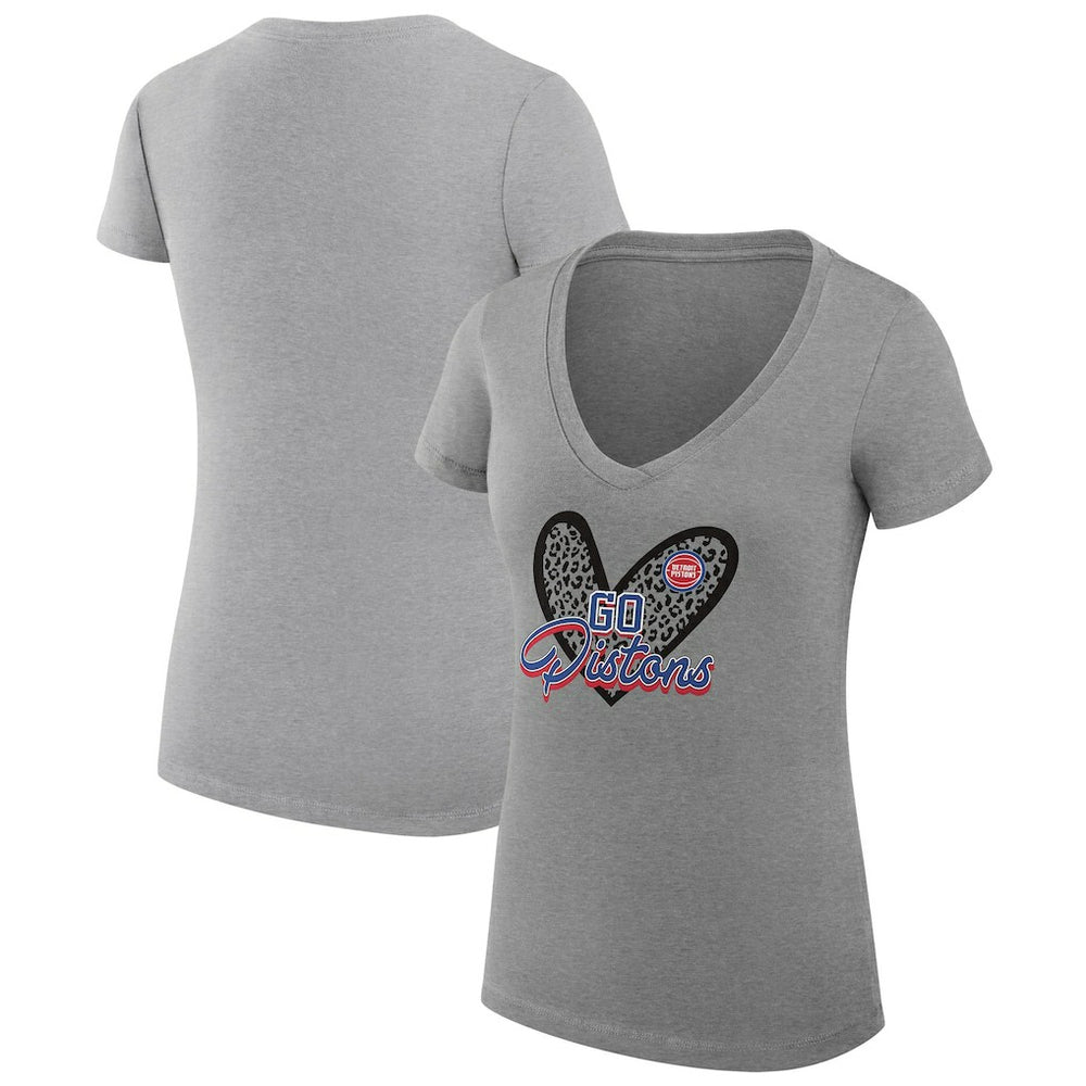 Detroit Pistons G-III 4Her by Carl Banks Women's Super-Slim Fit Lightweight Leopard Heart V-Neck T-Shirt sale