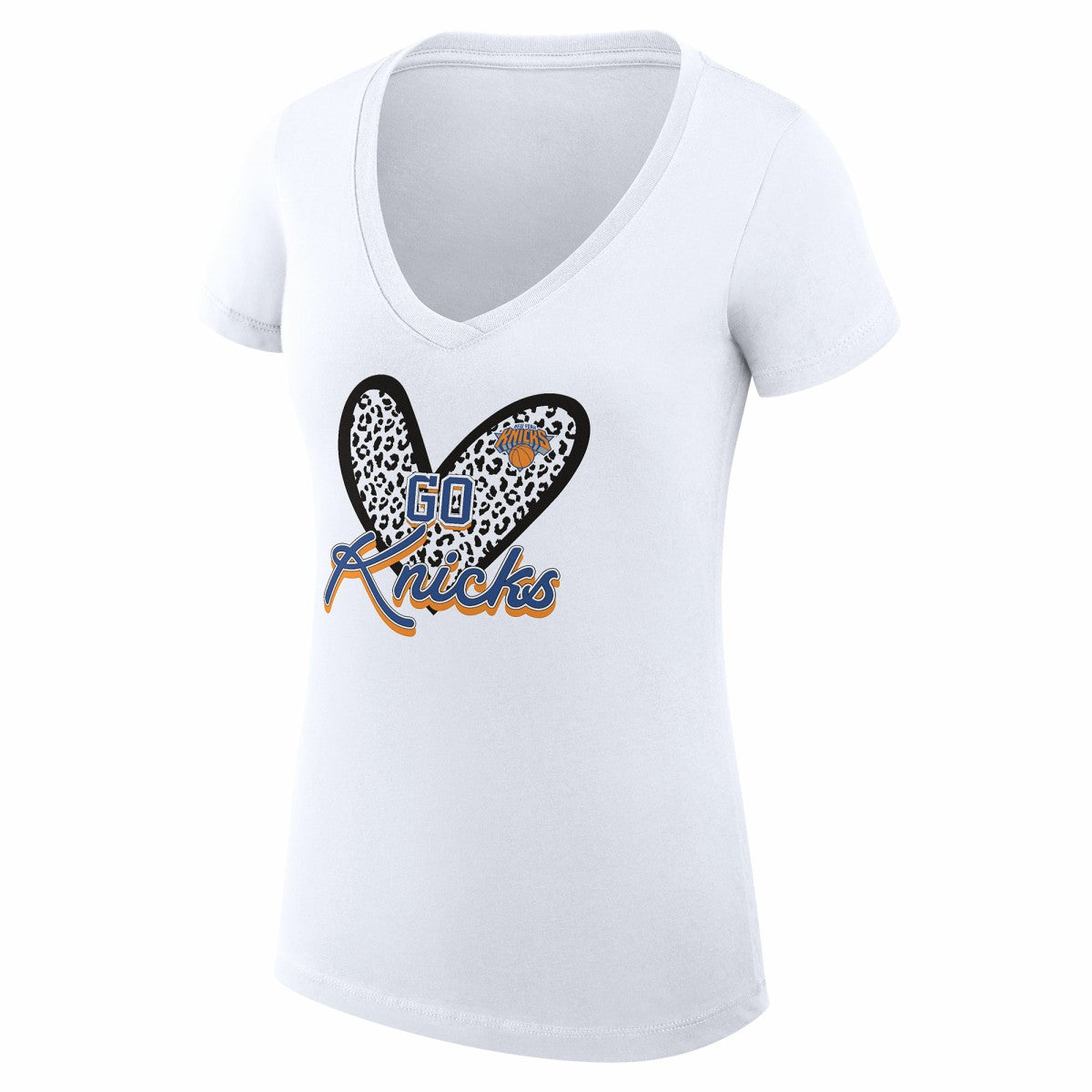 New York Knicks G-III 4Her by Carl Banks Women's Super-Slim Fit Lightweight Leopard Heart V-Neck T-Shirt