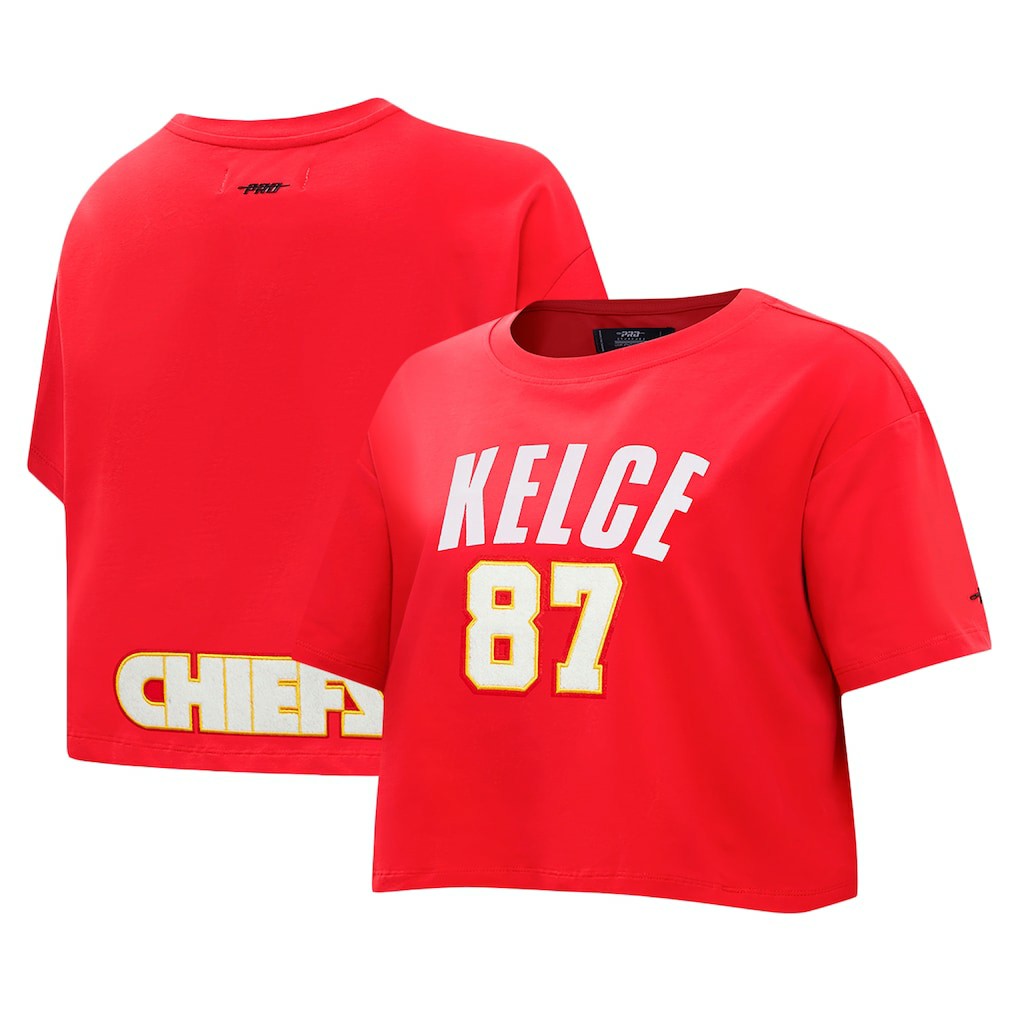 Travis Kelce  Pro Standard Women's Player Name & Number Cropped Boxy T-Shirt - Kansas City Chiefs T-shirts