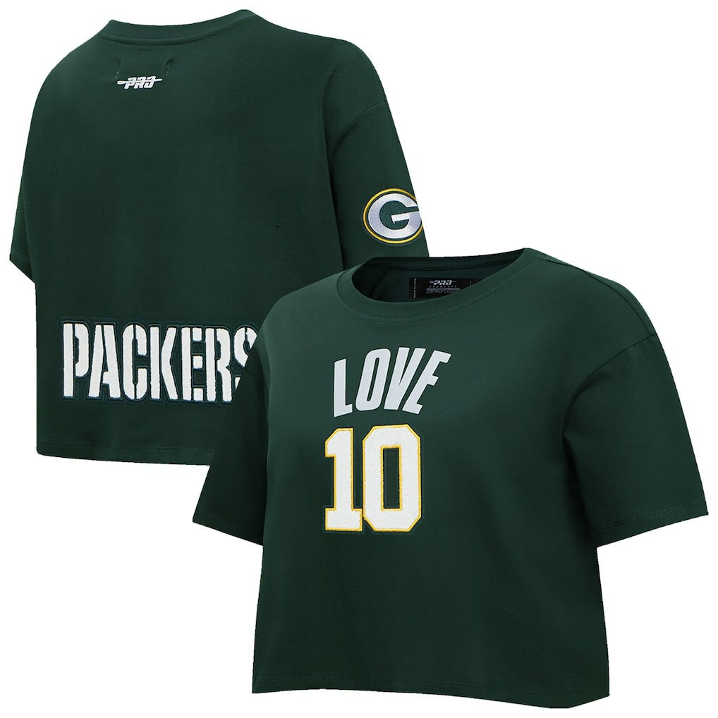 Jordan Love  Pro Standard Women's Player Name & Number Cropped Boxy T-Shirt - Green Bay Packers T-shirts