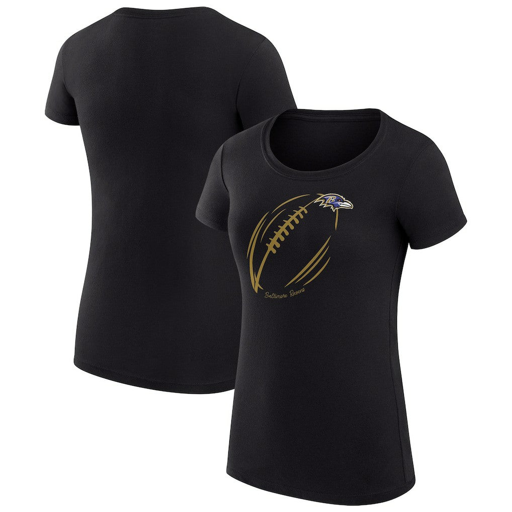G-III 4Her by Carl Banks Women's Super-Slim Fit Lightweight Subtle Football T-Shirt - Baltimore Ravens T-shirts