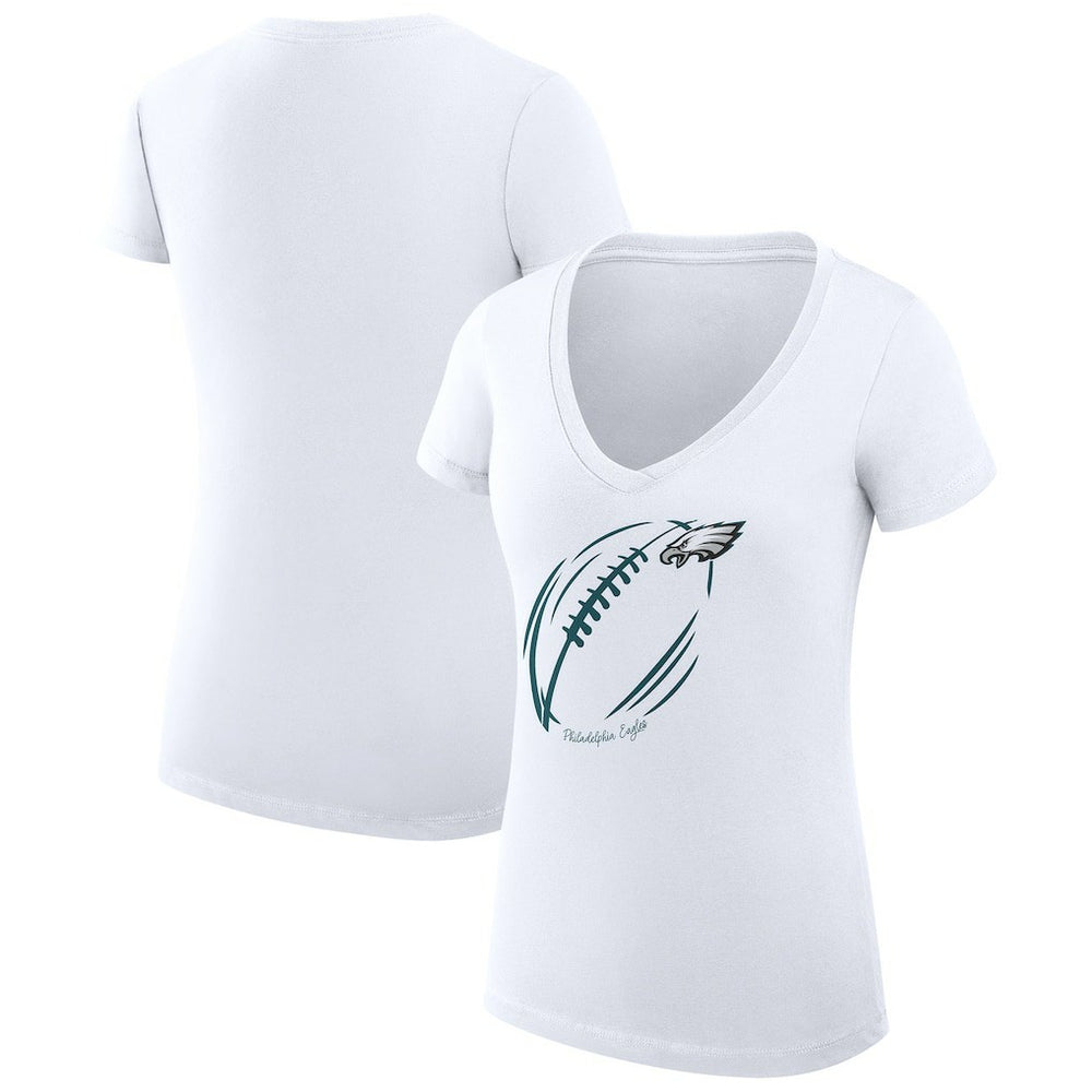 G-III 4Her by Carl Banks Women's Super-Slim Fit Lightweight Subtle Football V-Neck T-Shirt - Philadelphia Eagles T-shirts