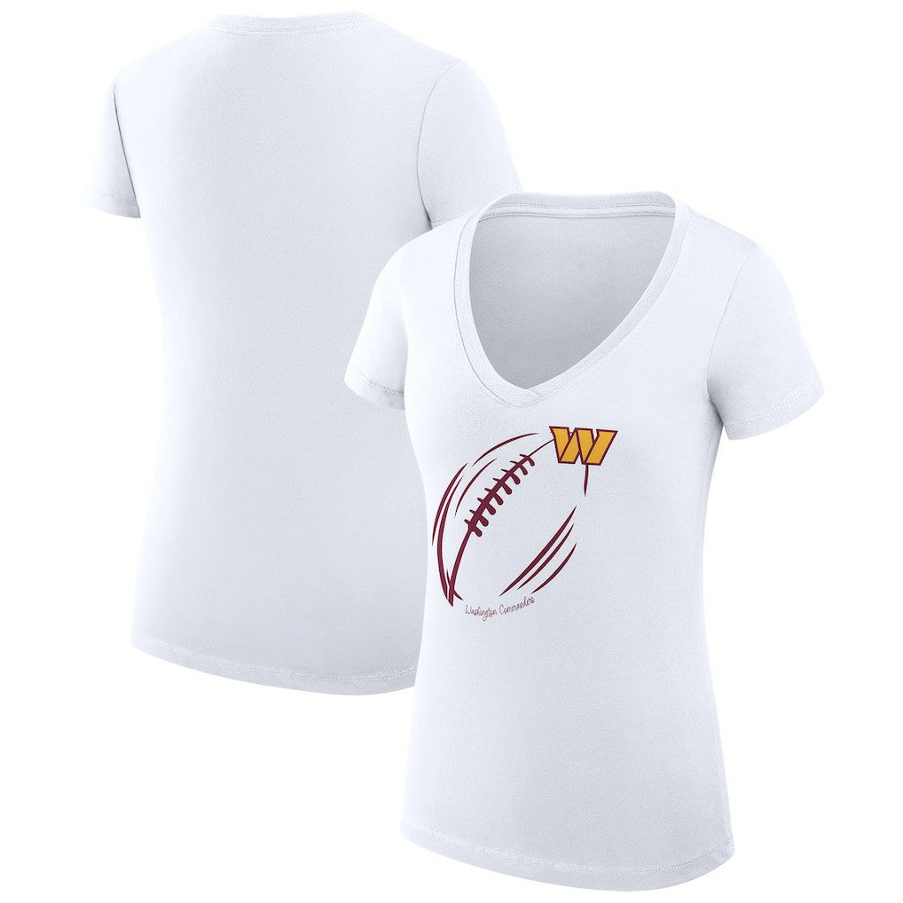 G-III 4Her by Carl Banks Women's Super-Slim Fit Lightweight Subtle Football V-Neck T-Shirt - Washington Commanders T-shirts