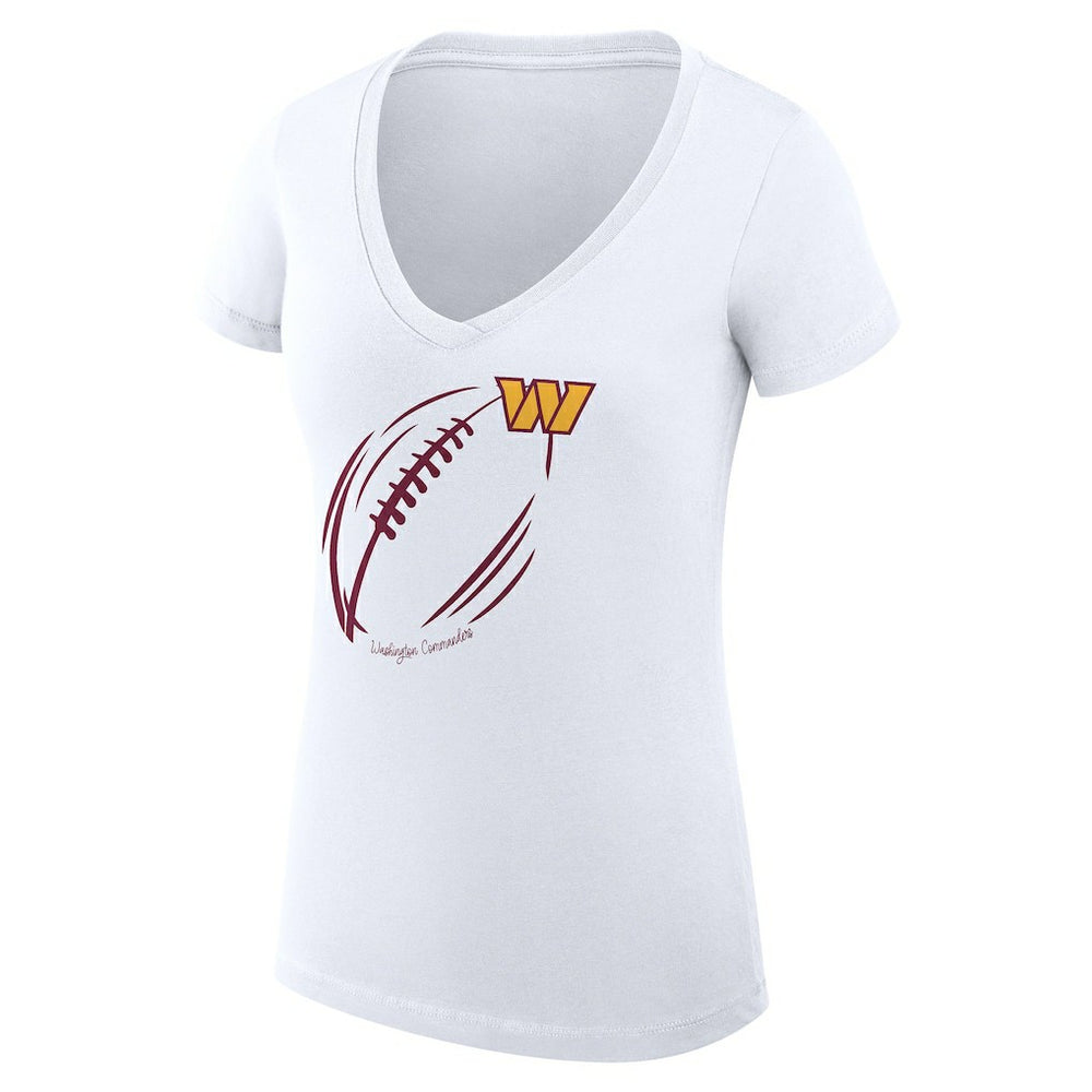 G-III 4Her by Carl Banks Women's Super-Slim Fit Lightweight Subtle Football V-Neck T-Shirt - Washington Commanders T-shirts