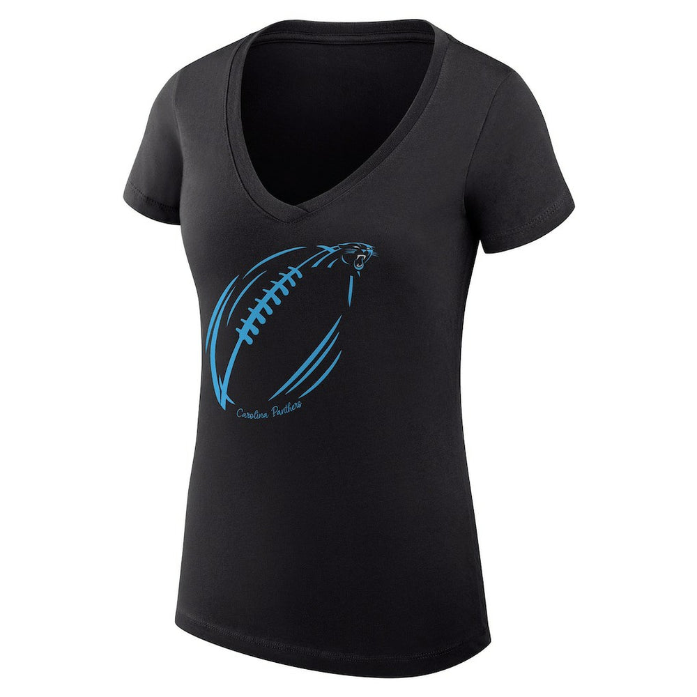 G-III 4Her by Carl Banks Women's Super-Slim Fit Lightweight Subtle Football V-Neck T-Shirt - Carolina Panthers T-shirts