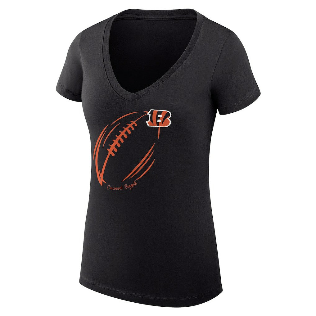 G-III 4Her by Carl Banks Women's Super-Slim Fit Lightweight Subtle Football V-Neck T-Shirt - Cincinnati Bengals T-shirts
