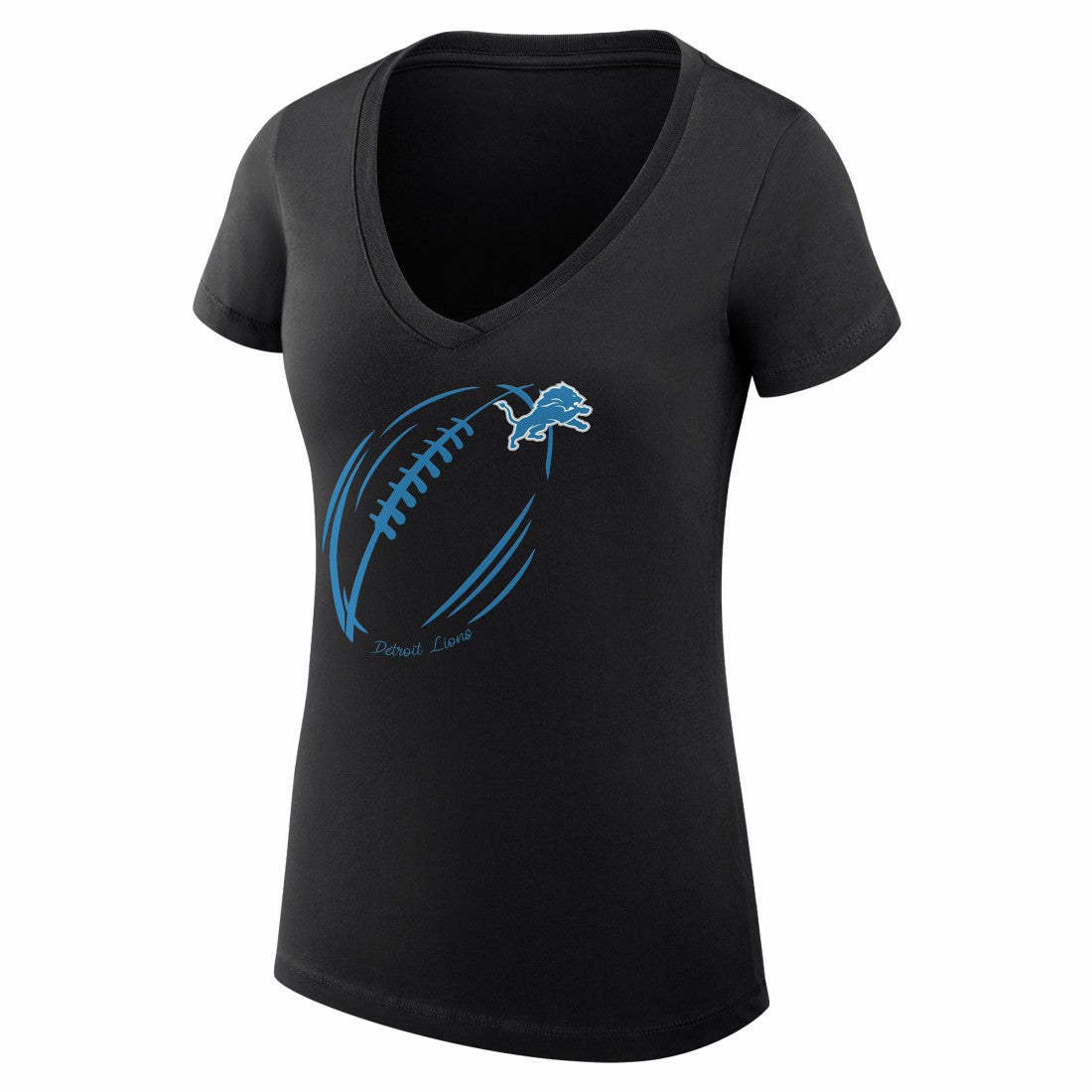 G-III 4Her by Carl Banks Women's Super-Slim Fit Lightweight Subtle Football V-Neck T-Shirt - Detroit Lions T-shirts