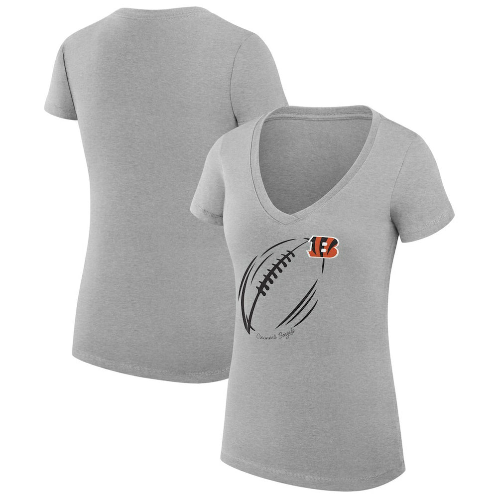 G-III 4Her by Carl Banks Women's Super-Slim Fit Lightweight Subtle Football V-Neck T-Shirt - Cincinnati Bengals T-shirts