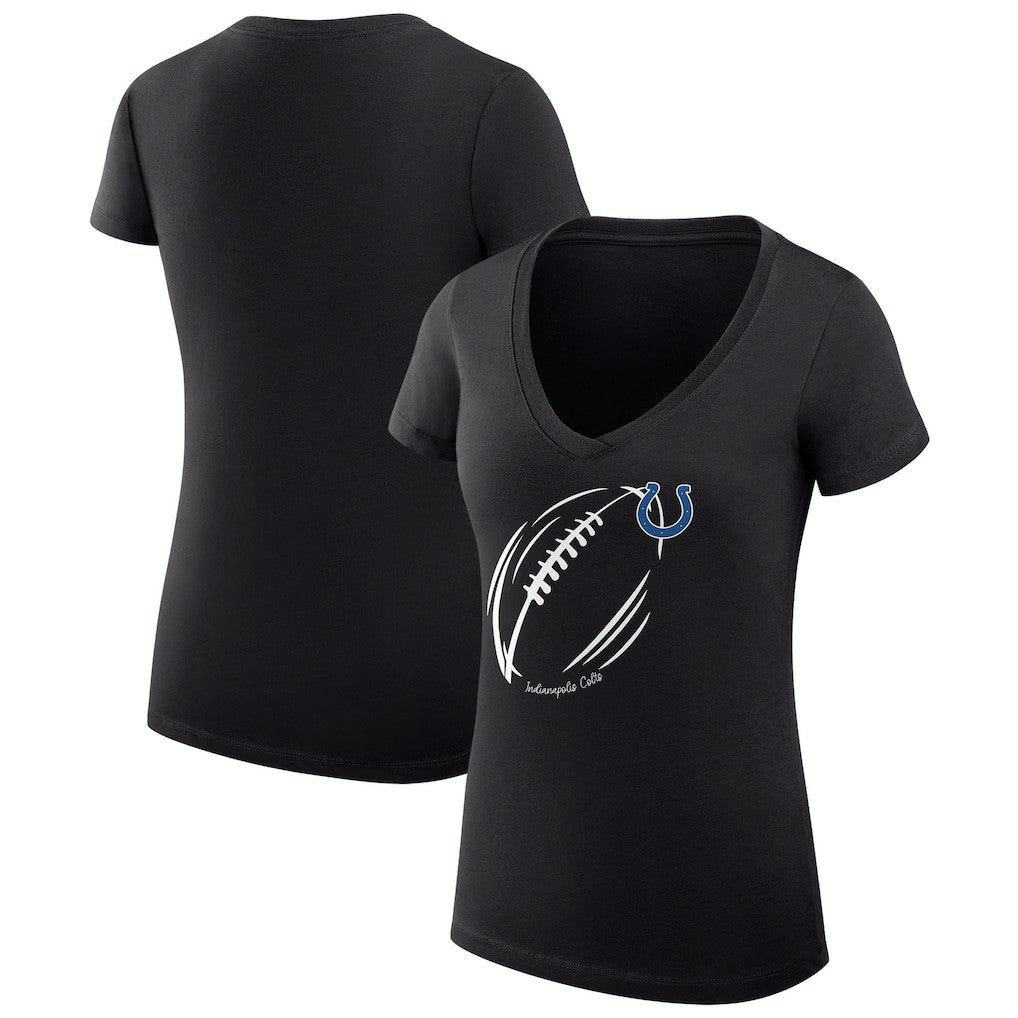 G-III 4Her by Carl Banks Women's Super-Slim Fit Lightweight Subtle Football V-Neck T-Shirt - Indianapolis Colts T-shirts