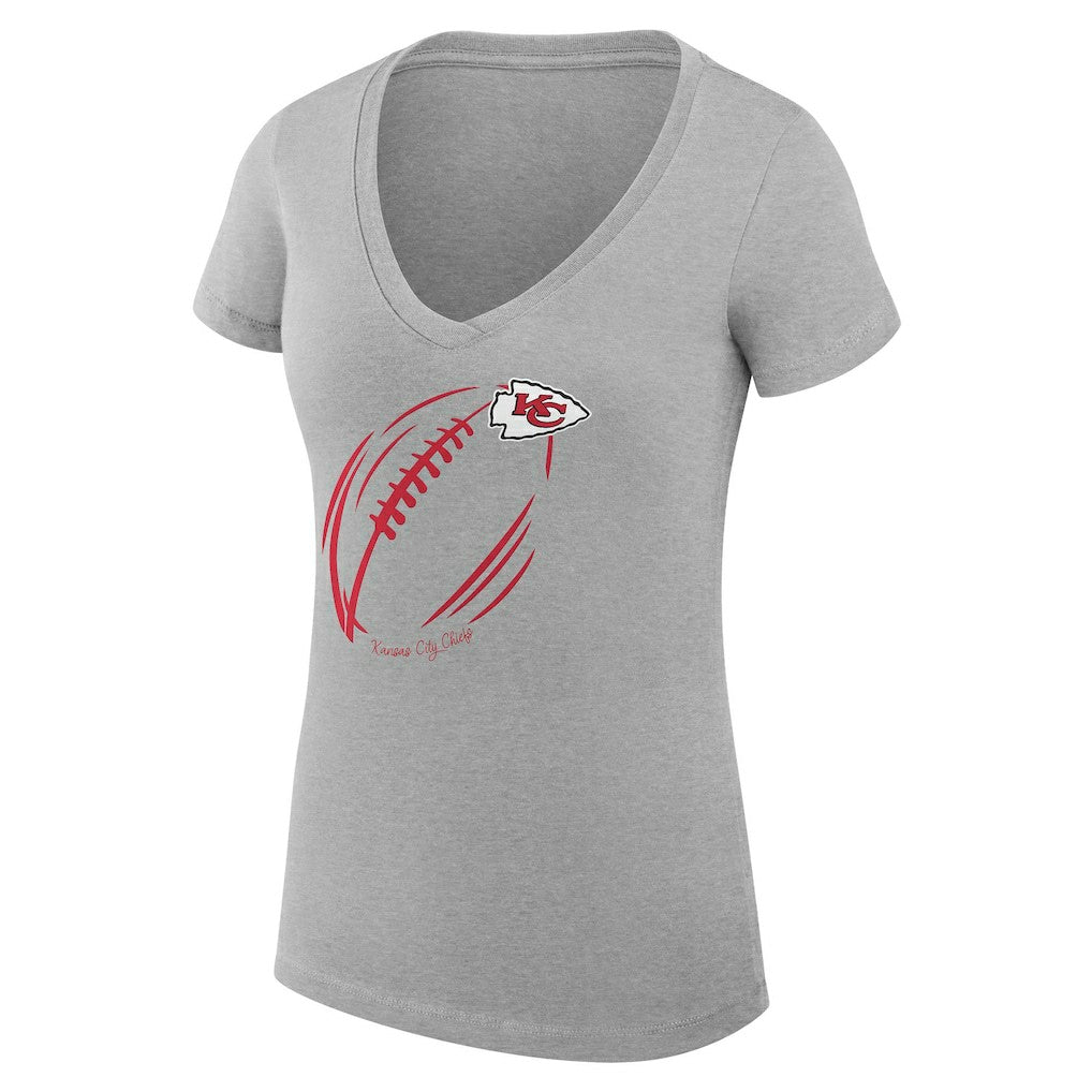 G-III 4Her by Carl Banks Women's Super-Slim Fit Lightweight Subtle Football V-Neck T-Shirt - Kansas City Chiefs T-shirts