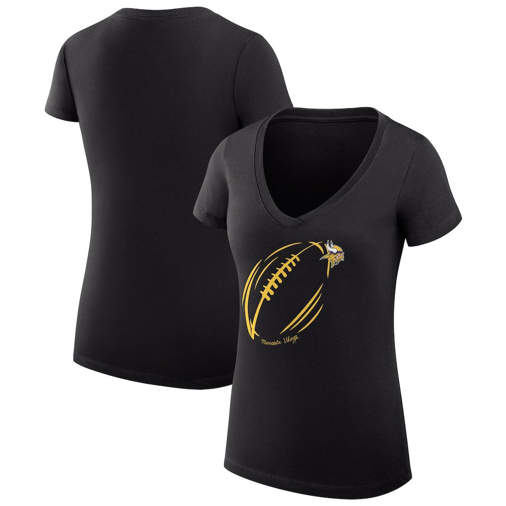 G-III 4Her by Carl Banks Women's Super-Slim Fit Lightweight Subtle Football V-Neck T-Shirt - Minnesota Vikings T-shirts