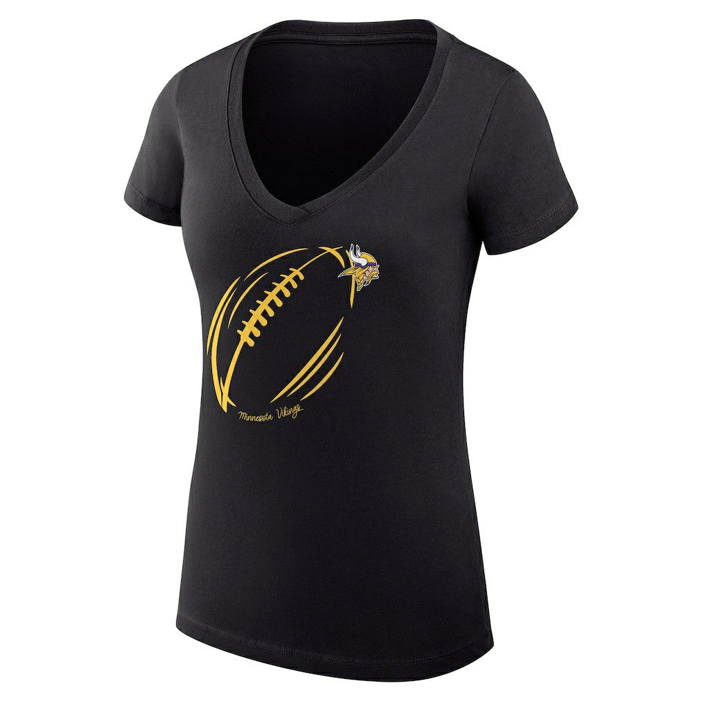 G-III 4Her by Carl Banks Women's Super-Slim Fit Lightweight Subtle Football V-Neck T-Shirt - Minnesota Vikings T-shirts