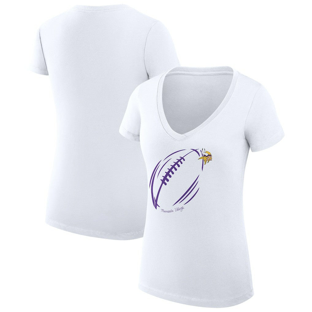 G-III 4Her by Carl Banks Women's Super-Slim Fit Lightweight Subtle Football V-Neck T-Shirt - Minnesota Vikings T-shirts