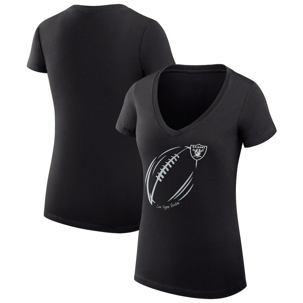 G-III 4Her by Carl Banks Women's Super-Slim Fit Lightweight Subtle Football V-Neck T-Shirt - Las Vegas Raiders T-shirts