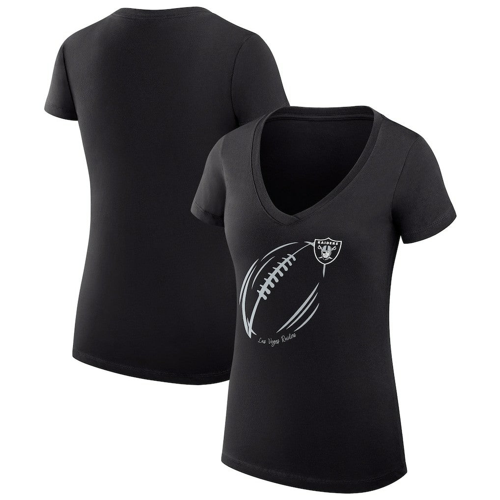 G-III 4Her by Carl Banks Women's Super-Slim Fit Lightweight Subtle Football V-Neck T-Shirt - Las Vegas Raiders T-shirts
