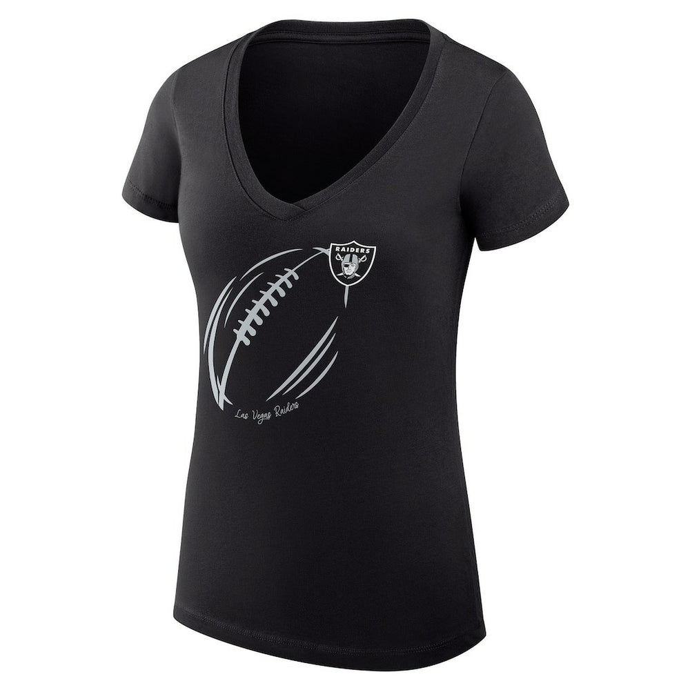 G-III 4Her by Carl Banks Women's Super-Slim Fit Lightweight Subtle Football V-Neck T-Shirt - Las Vegas Raiders T-shirts