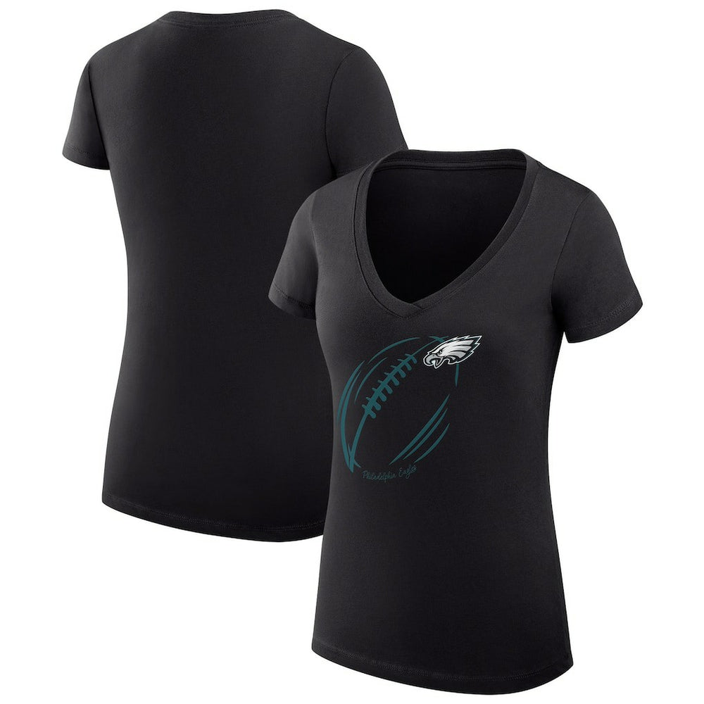 G-III 4Her by Carl Banks Women's Super-Slim Fit Lightweight Subtle Football V-Neck T-Shirt - Philadelphia Eagles T-shirts