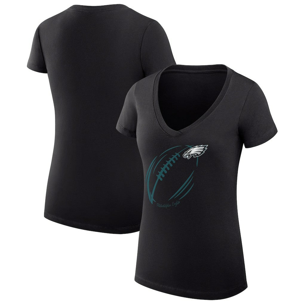 G-III 4Her by Carl Banks Women's Super-Slim Fit Lightweight Subtle Football V-Neck T-Shirt - Philadelphia Eagles T-shirts