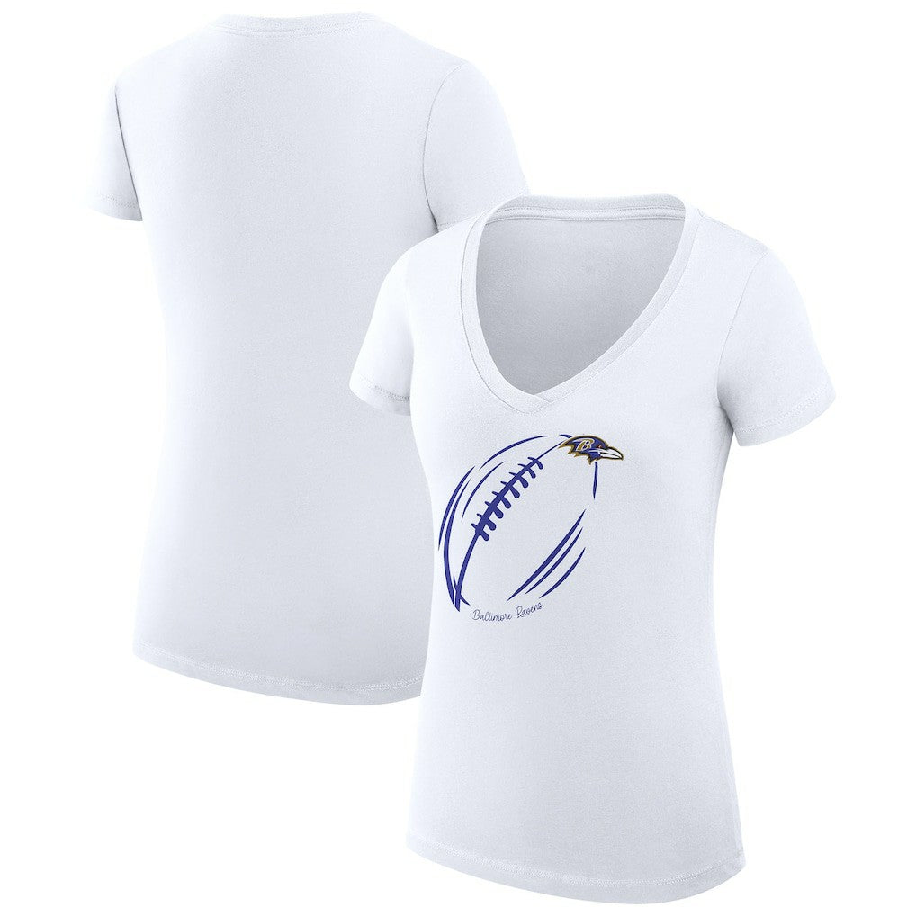 G-III 4Her by Carl Banks Women's Super-Slim Fit Lightweight Subtle Football V-Neck T-Shirt - Baltimore Ravens T-shirts