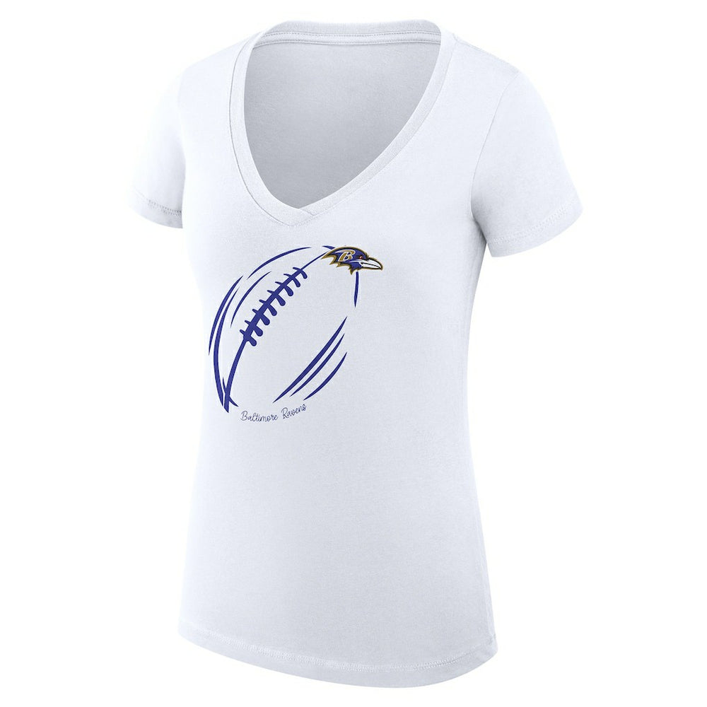 G-III 4Her by Carl Banks Women's Super-Slim Fit Lightweight Subtle Football V-Neck T-Shirt - Baltimore Ravens T-shirts