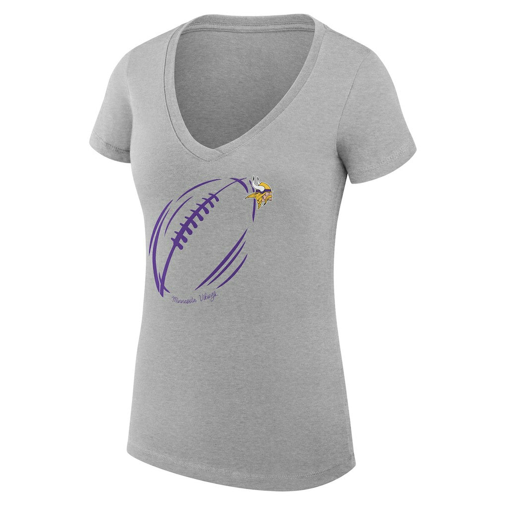 G-III 4Her by Carl Banks Women's Super-Slim Fit Lightweight Subtle Football V-Neck T-Shirt - Minnesota Vikings T-shirts