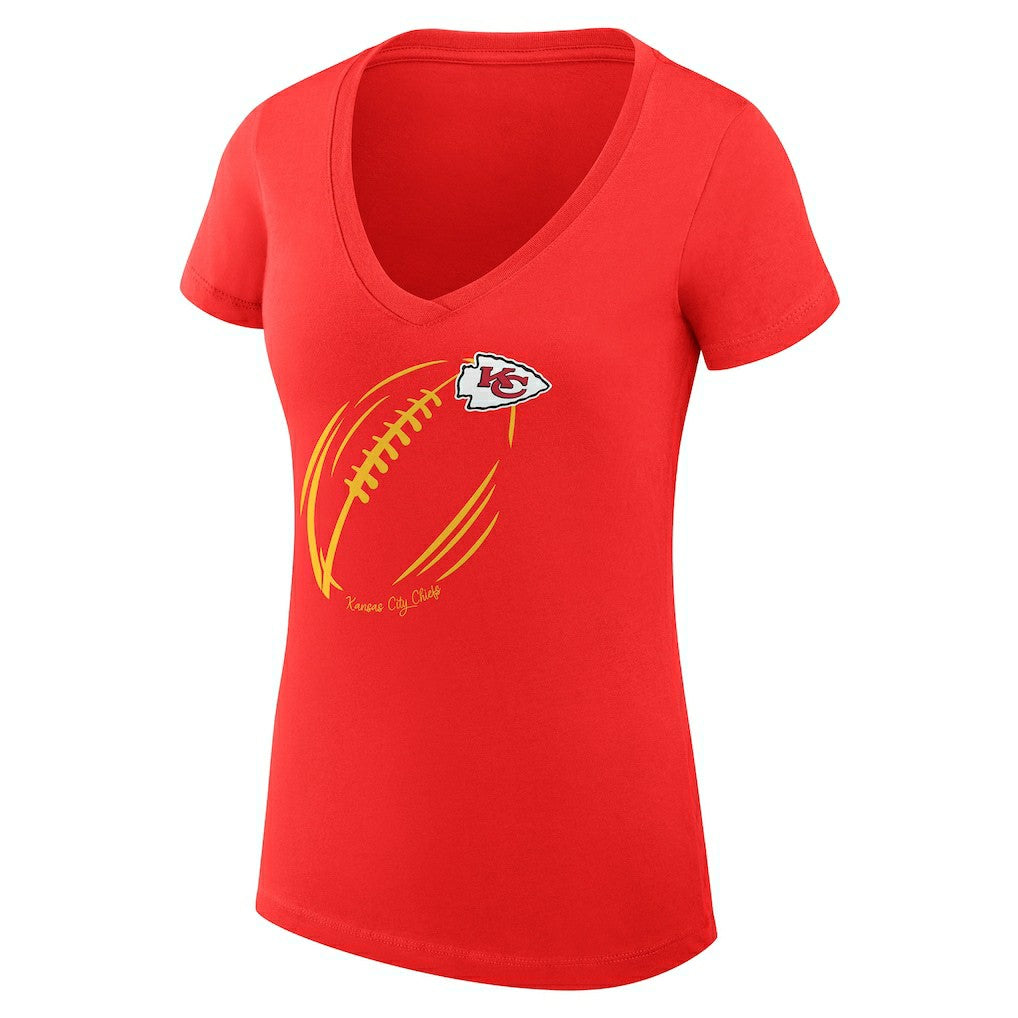 G-III 4Her by Carl Banks Women's Super-Slim Fit Lightweight Subtle Football V-Neck T-Shirt - Kansas City Chiefs T-shirts