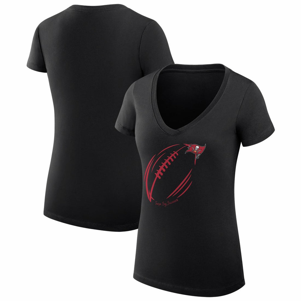 G-III 4Her by Carl Banks Women's Super-Slim Fit Lightweight Subtle Football V-Neck T-Shirt - Tampa Bay Buccaneers T-shirts