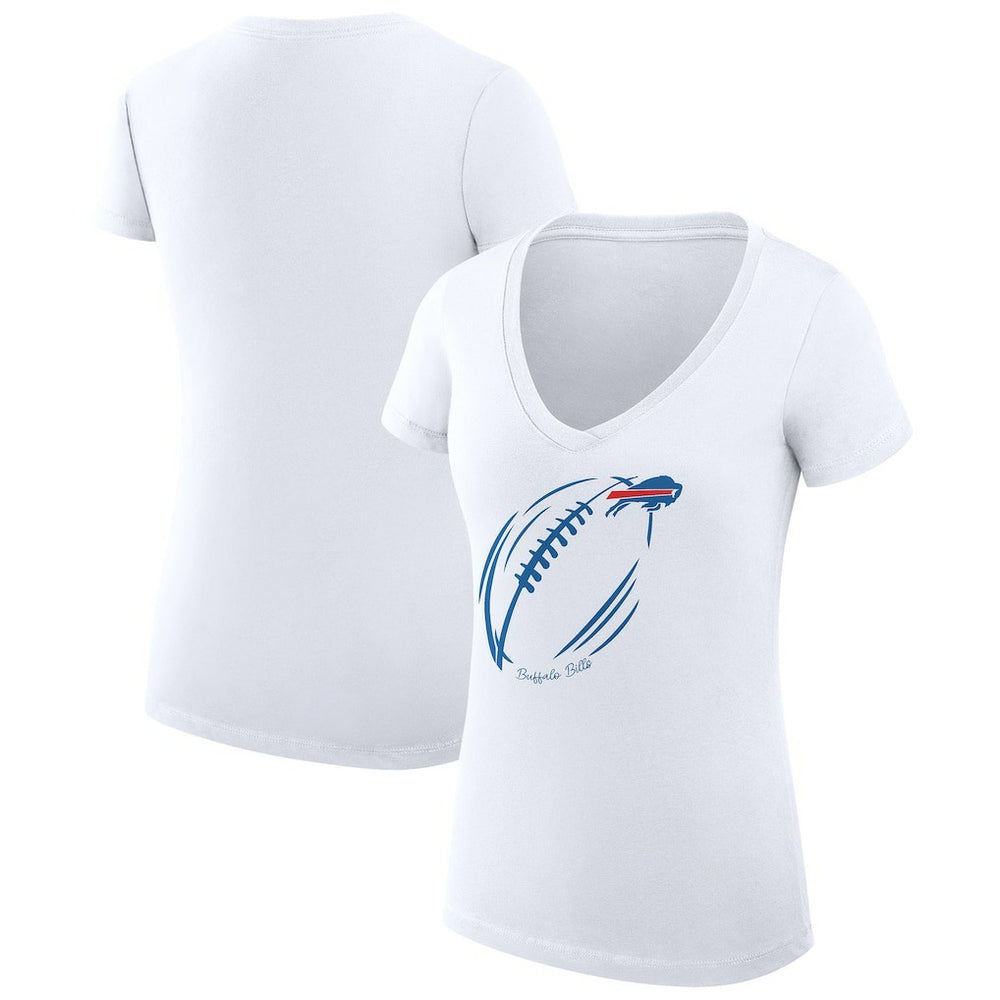 G-III 4Her by Carl Banks Women's Super-Slim Fit Lightweight Subtle Football V-Neck T-Shirt - Buffalo Bills T-shirts