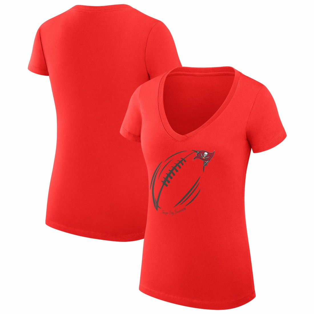 G-III 4Her by Carl Banks Women's Super-Slim Fit Lightweight Subtle Football V-Neck T-Shirt - Tampa Bay Buccaneers T-shirts