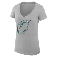 G-III 4Her by Carl Banks Women's Super-Slim Fit Lightweight Subtle Football V-Neck T-Shirt - Philadelphia Eagles T-shirts