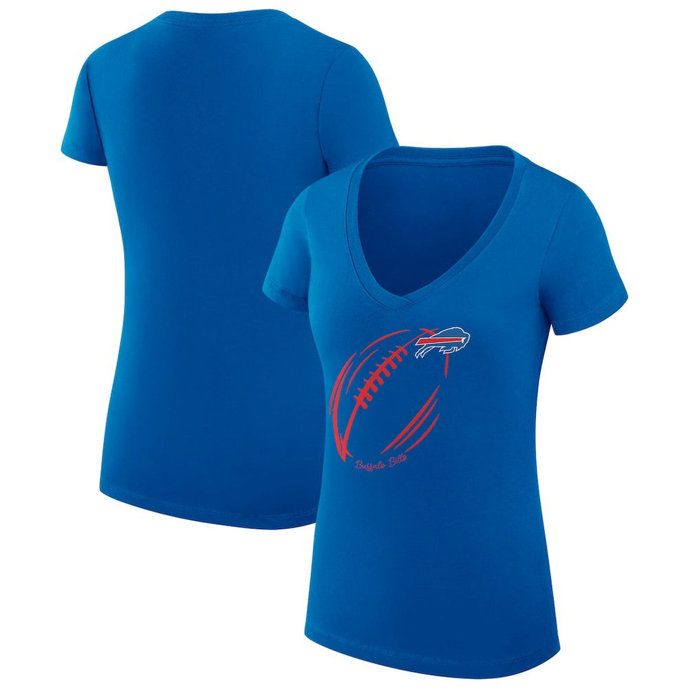 G-III 4Her by Carl Banks Women's Super-Slim Fit Lightweight Subtle Football V-Neck T-Shirt - Buffalo Bills T-shirts