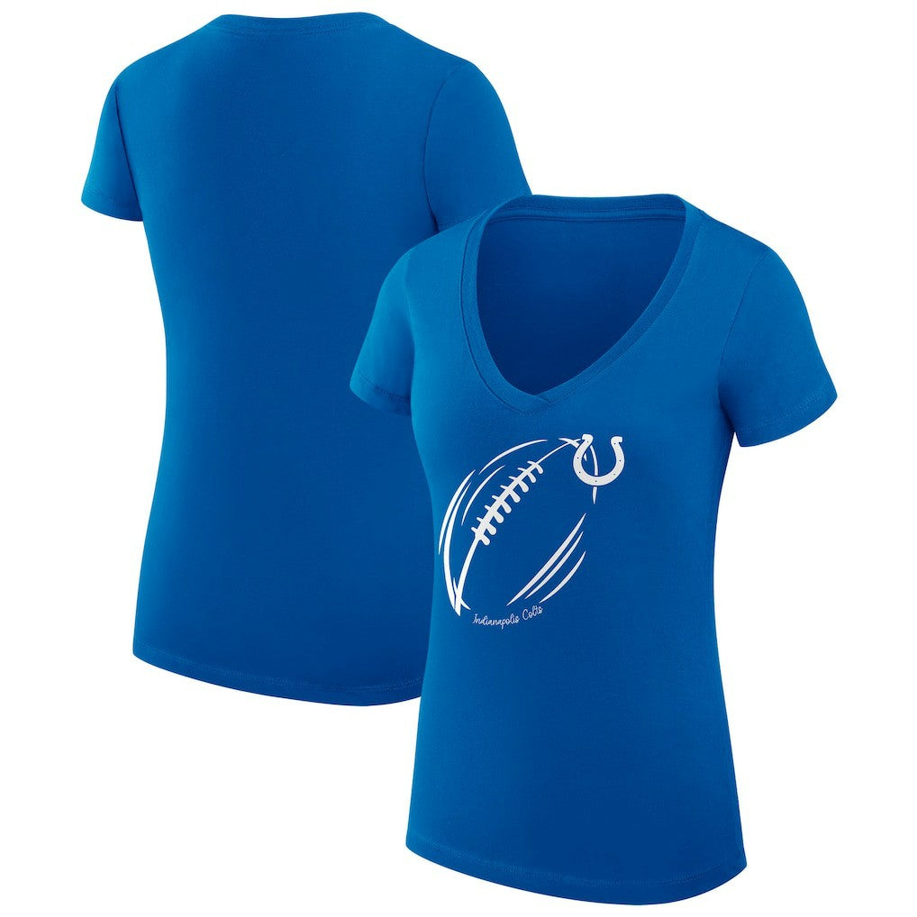 G-III 4Her by Carl Banks Women's Super-Slim Fit Lightweight Subtle Football V-Neck T-Shirt - Indianapolis Colts T-shirts