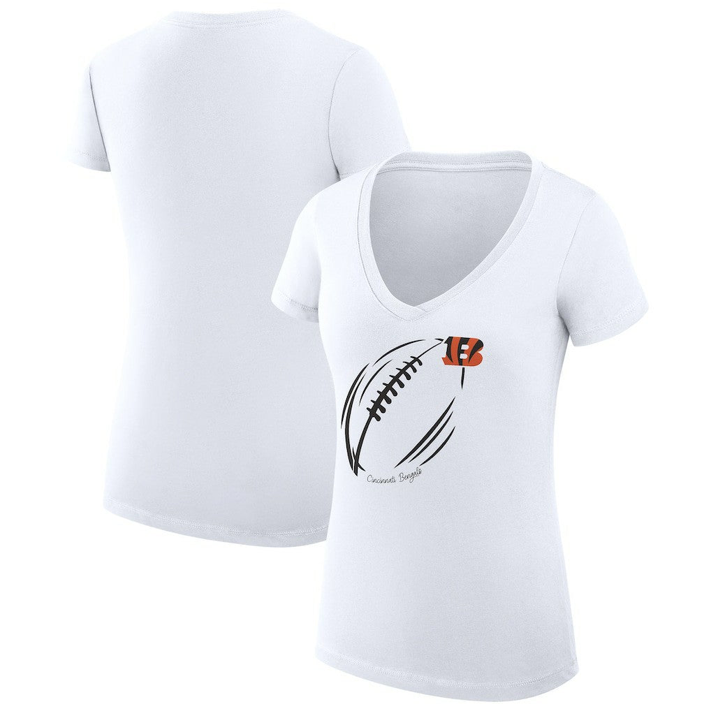 G-III 4Her by Carl Banks Women's Super-Slim Fit Lightweight Subtle Football V-Neck T-Shirt - Cincinnati Bengals T-shirts